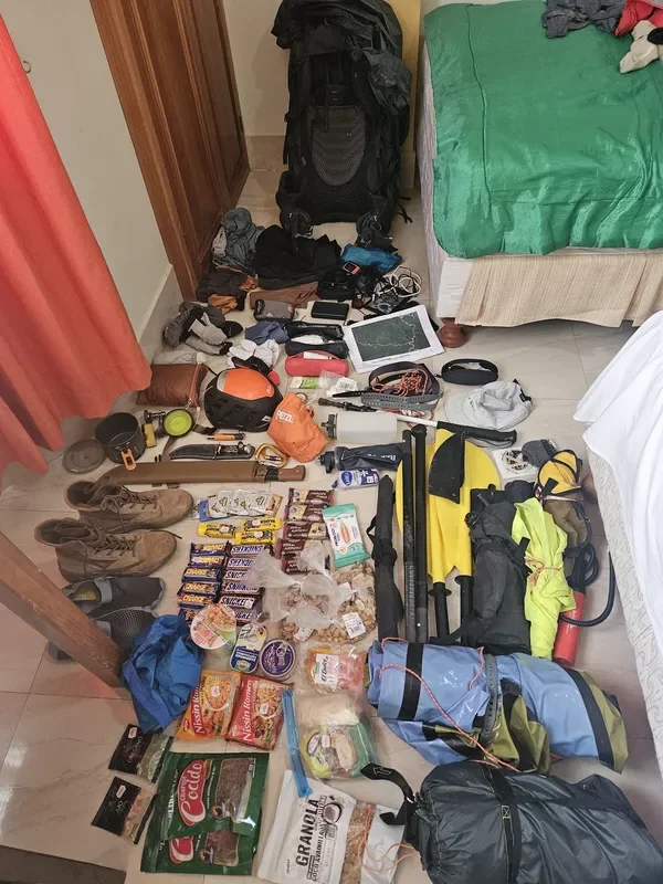 Gear laid out before departure