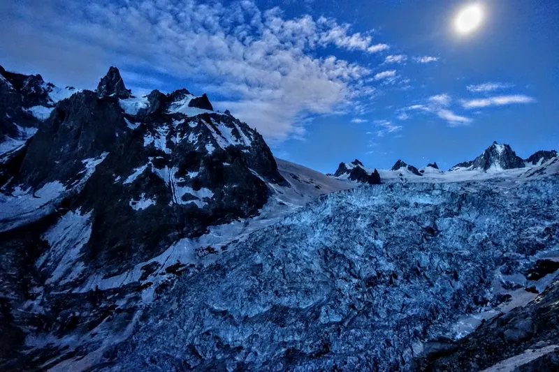 Seracs of the Géant by moonlight, from the Requin terrace